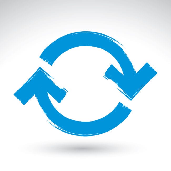 Hand-painted blue update sign isolated on white background, simp